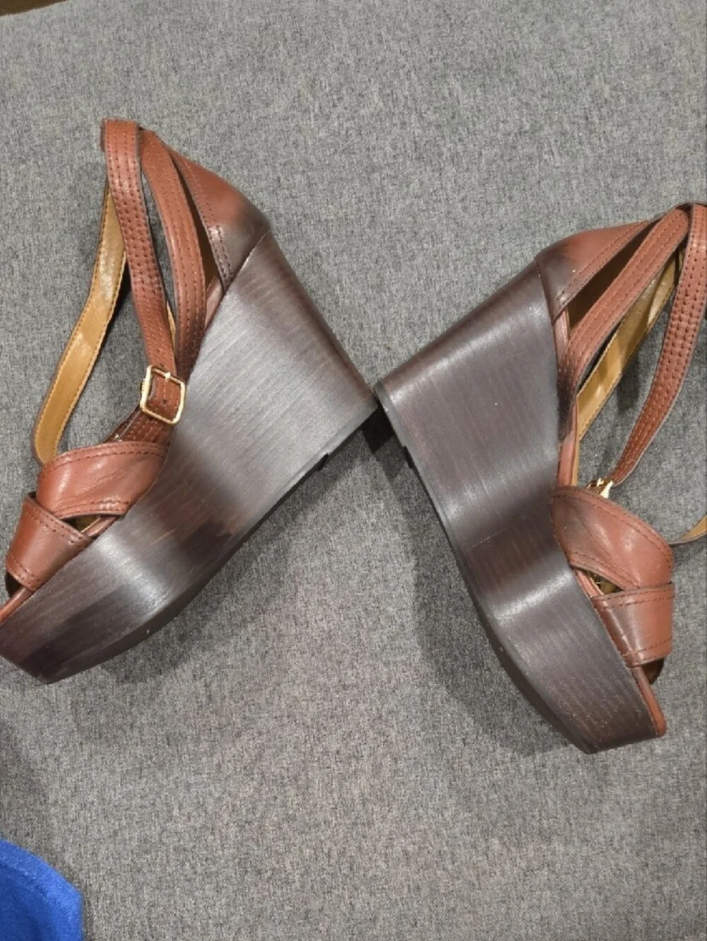 Coach Women's Brown Leather Crisscross Ankle-Strap Heels